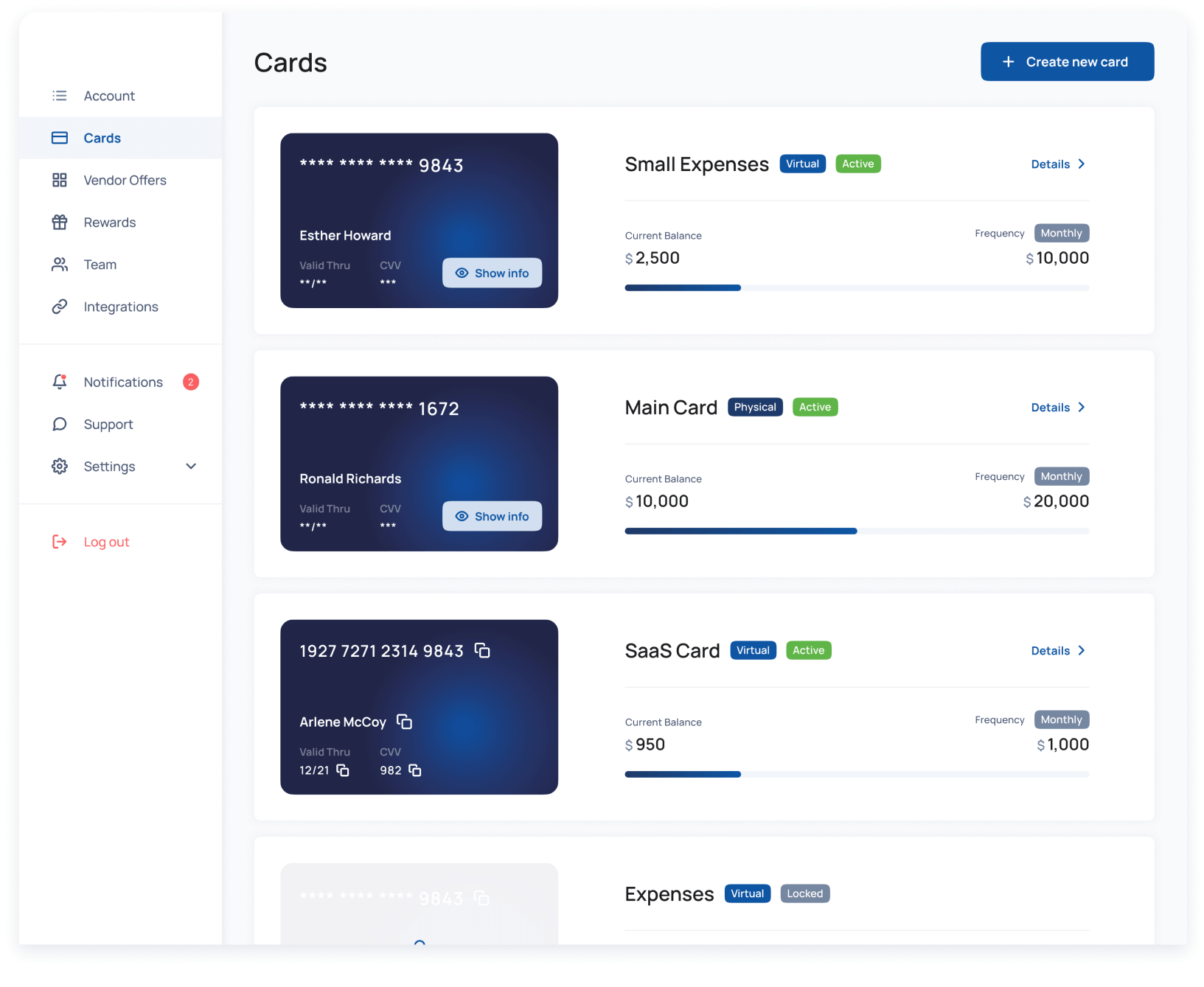 App screenshot create employee cards